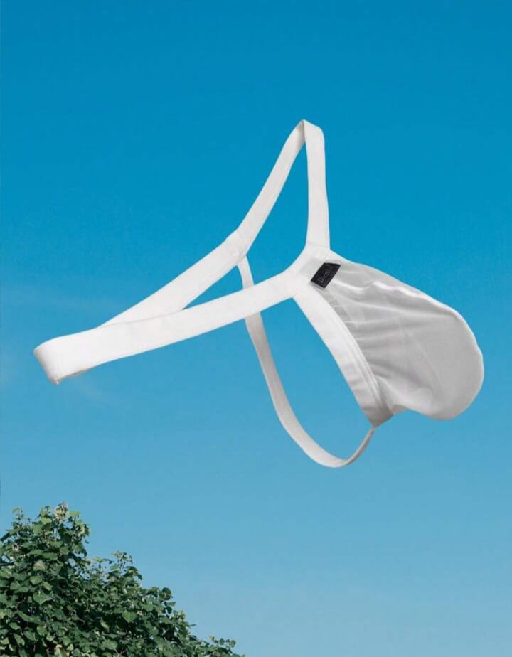 Men's Lingerie White & Red Elastic Mesh Thong